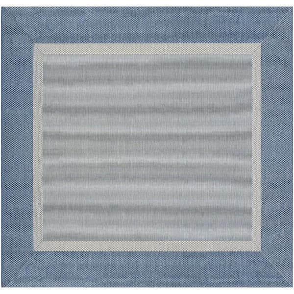 Recife Stria Texture Ivory-Blue 8 ft. x 8 ft. Flatwoven Solid Square Indoor/Outdoor Area Rug