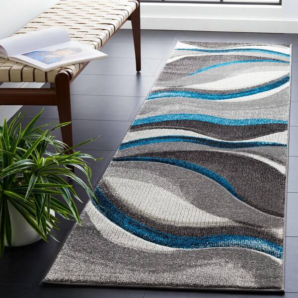 Hollywood Gray/Turquoise 2 ft. x 10 ft. Gradient Waves Runner Rug