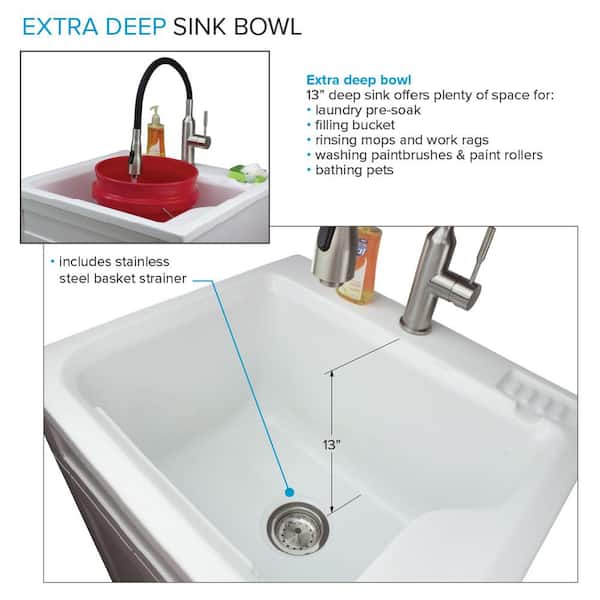 Transolid All-in-One 24.4 in x 22 in Acrylic Drop-In Laundry Sink and Cabinet with Faucet in White