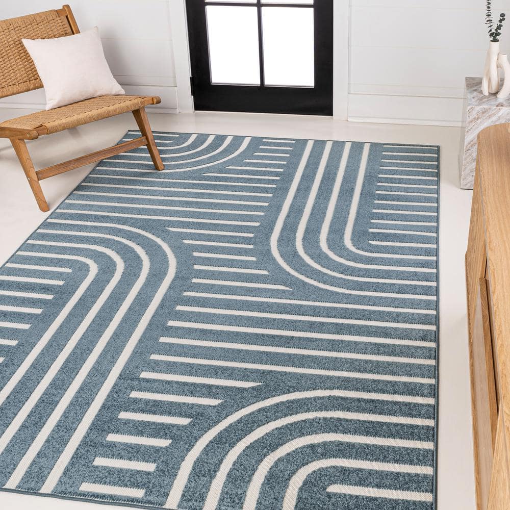 Navy and Cream Synthetic Stripe 3 ft. x 5 ft. Area Rug