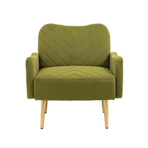 Olive Velvet Accent Chair with Golden Feet for Living room