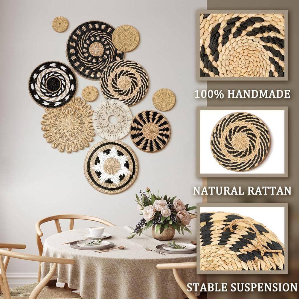 11-Piece Multicolor Bulrush Woven Boho Wall Basket Decor Set