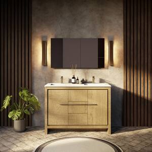 Lafarre 48 in W x 20 in D Rustic Acacia Double Bath Vanity, Cultured Marble Top and 43 in Mirror
