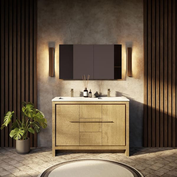 Lexora Lafarre 48 in W x 20 in D Rustic Acacia Double Bath Vanity, Cultured Marble Top and 43 in Mirror