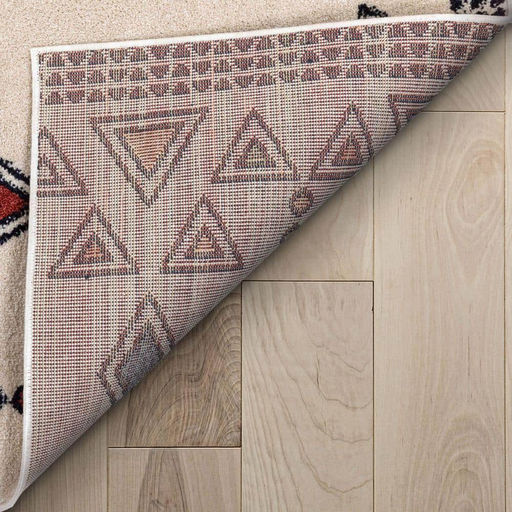 Beige Bohemian Tribal High-Low 3'11" x 5'3" Area Rug