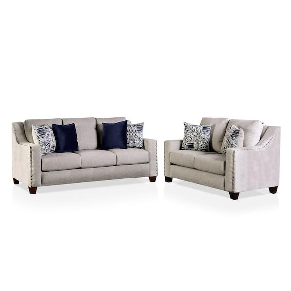 Furniture of America Pelly 2-Piece Fabric Top Light Gray and Navy Sofa ...