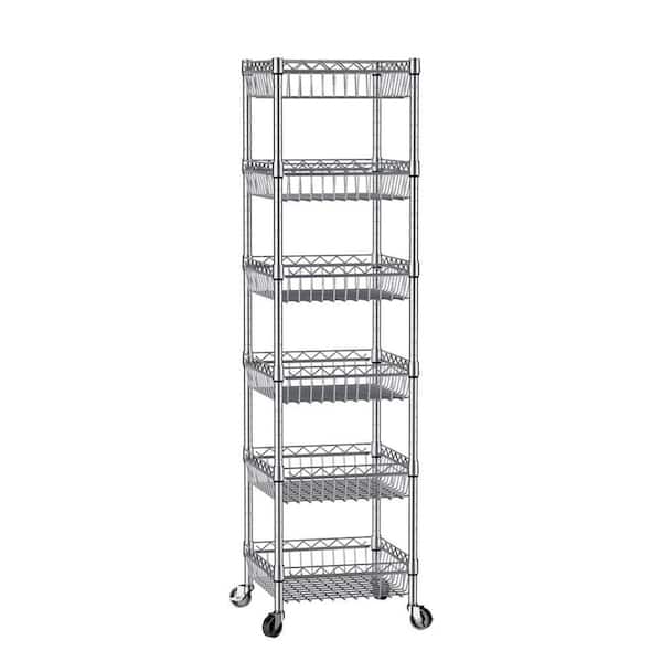 Silver Adjustable Carbon Steel Wire Shelving Rack with Wheels for Pantry, Kitchen, Laundry and Closet Storage