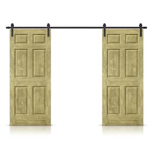 30 in. x 80 in. Antique Gold Paint Composite MDF 6-Panel Interior Double Sliding Barn Door with Hardware Kit