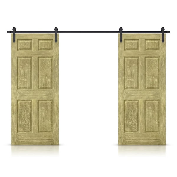 CALHOME 30 in. x 80 in. Antique Gold Paint Composite MDF 6-Panel Interior Double Sliding Barn Door with Hardware Kit