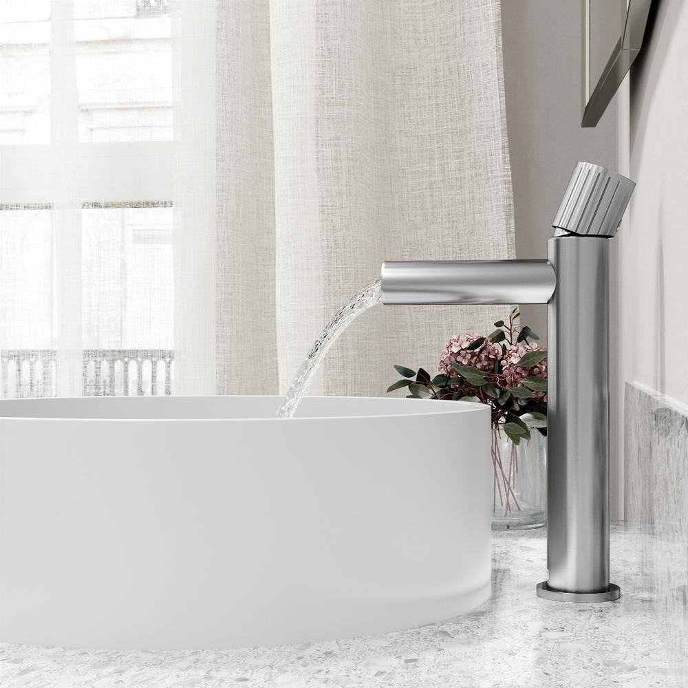 Serenity Stone 16" White Circular Above-Counter Vessel Sink with Brushed Nickel Faucet