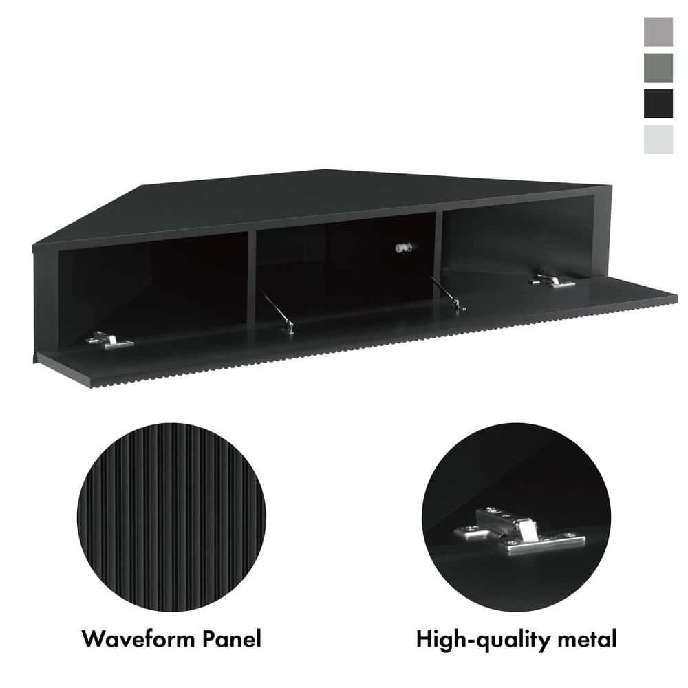 White 47-Inch Wood Corner Floating TV Console with Cabinet