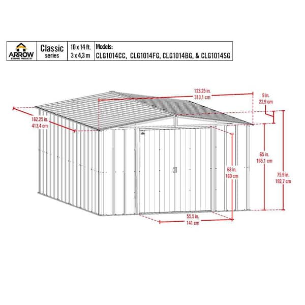 Arrow Classic 10 ft. W x 14 ft. D Flute Grey Metal Shed 129 sq. ft. - image 4