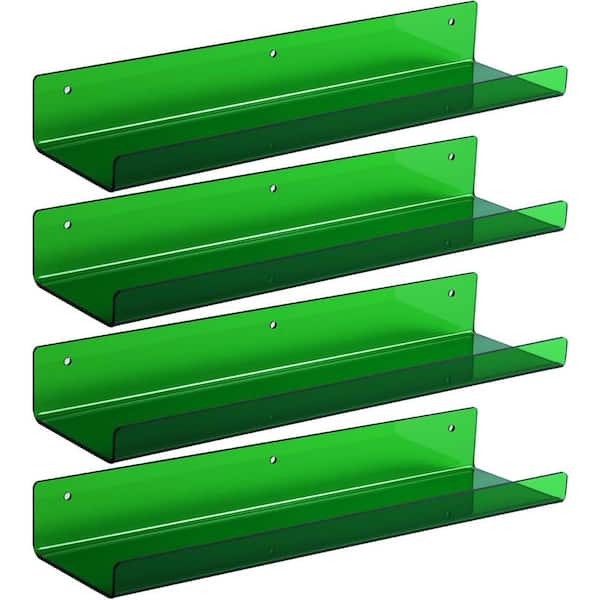 15 in. W x 4 in. D Green Floating Shelves Decorative Wall Shelf Set of 4