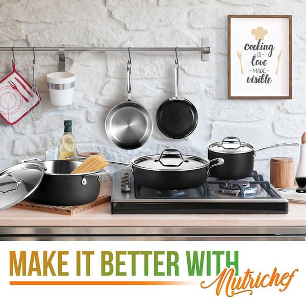 NutriChef 14-Piece Nonstick Cookware PTFE/PFOA/PFOS-Free Heat Resistant  Lacquer Kitchen Ware Set w/Saucepan, Frying Pans, Cooking, Dutch Oven Pot