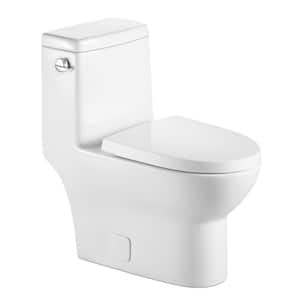 12 in. Rough-In 1-piece 1.28 GPF Single Flush Elongated Toilet in White Soft Close Seat Included