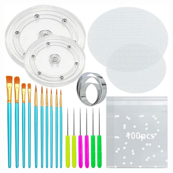 Acrylic Cookie Decorating Kit with Turntable Brushes Scribe Needles Bags Silicone Pads for Cupcake Cake (123 pcs)