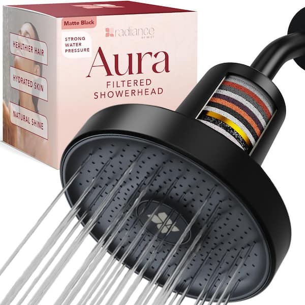 Aura 15 Stage GAC Water Softening Filtered Shower Head with Replaceable Filter and High-Pressure Water in Matte Black