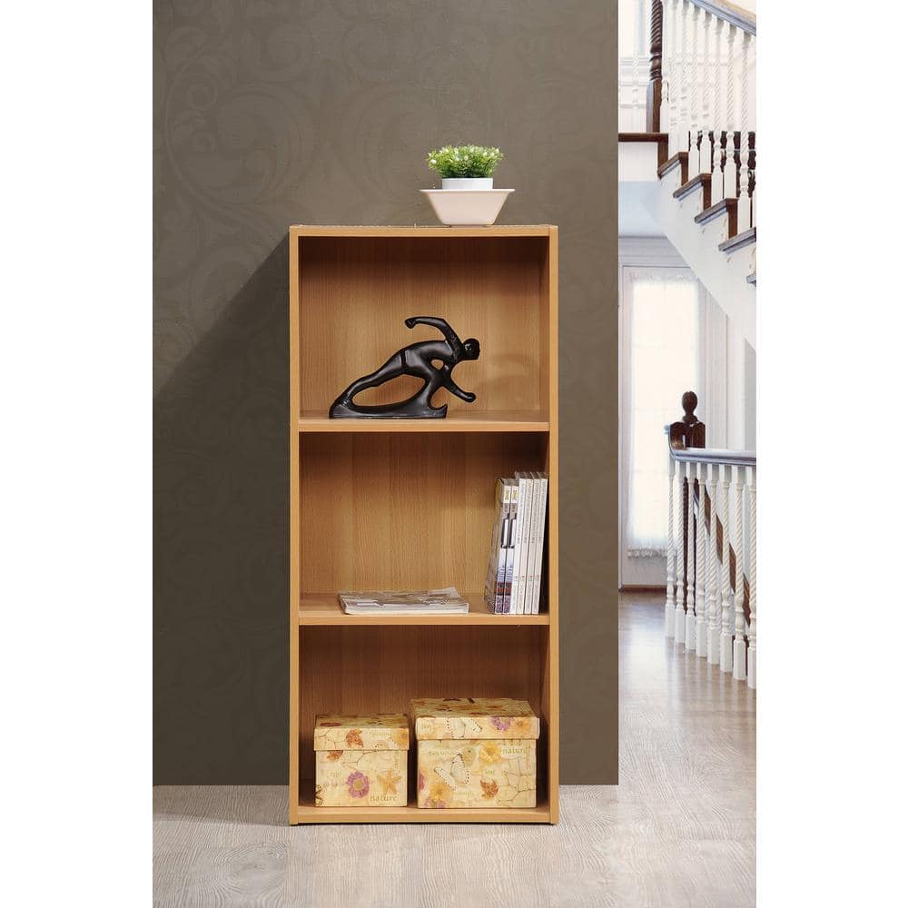 Beechwood 3-Shelf Multipurpose Bookcase with Enclosed and Open Cubes