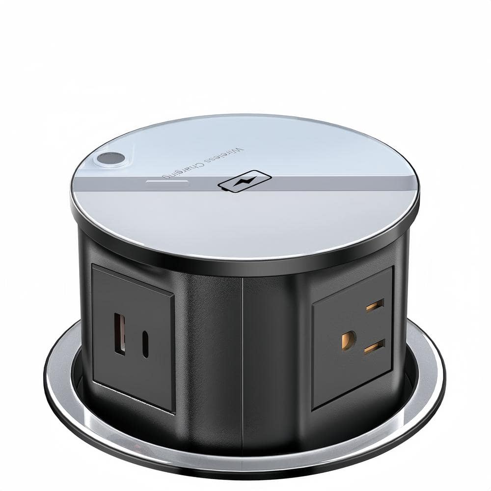 6 ft. 4-Outlet 4.7 in. Pop Up Power Strip in Black with 15-Watt Wireless Ch