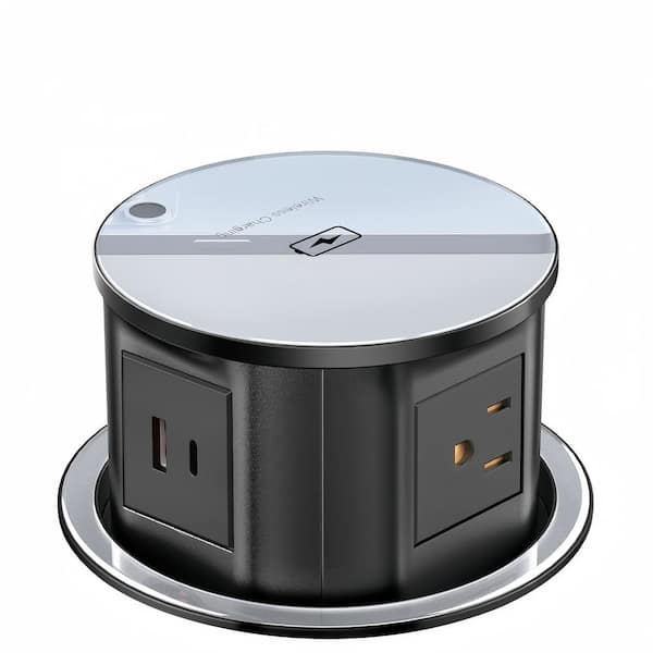 6 ft. 4-Outlet 4.7 in. Pop Up Power Strip in Black with 15-Watt Wireless Charger and USB Ports