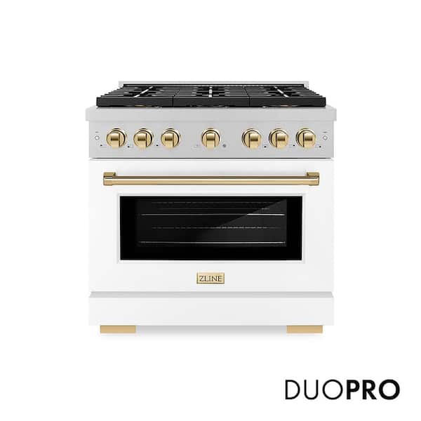 Autograph 36 in. 5.2 cu. ft. Paramount Gas Range with 6-Burner Cooktop and Gas Oven in Satin, White Matte, and Gold