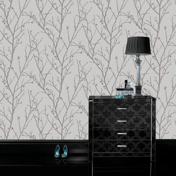 Evita Water Silk Sprig Silver Wallpaper