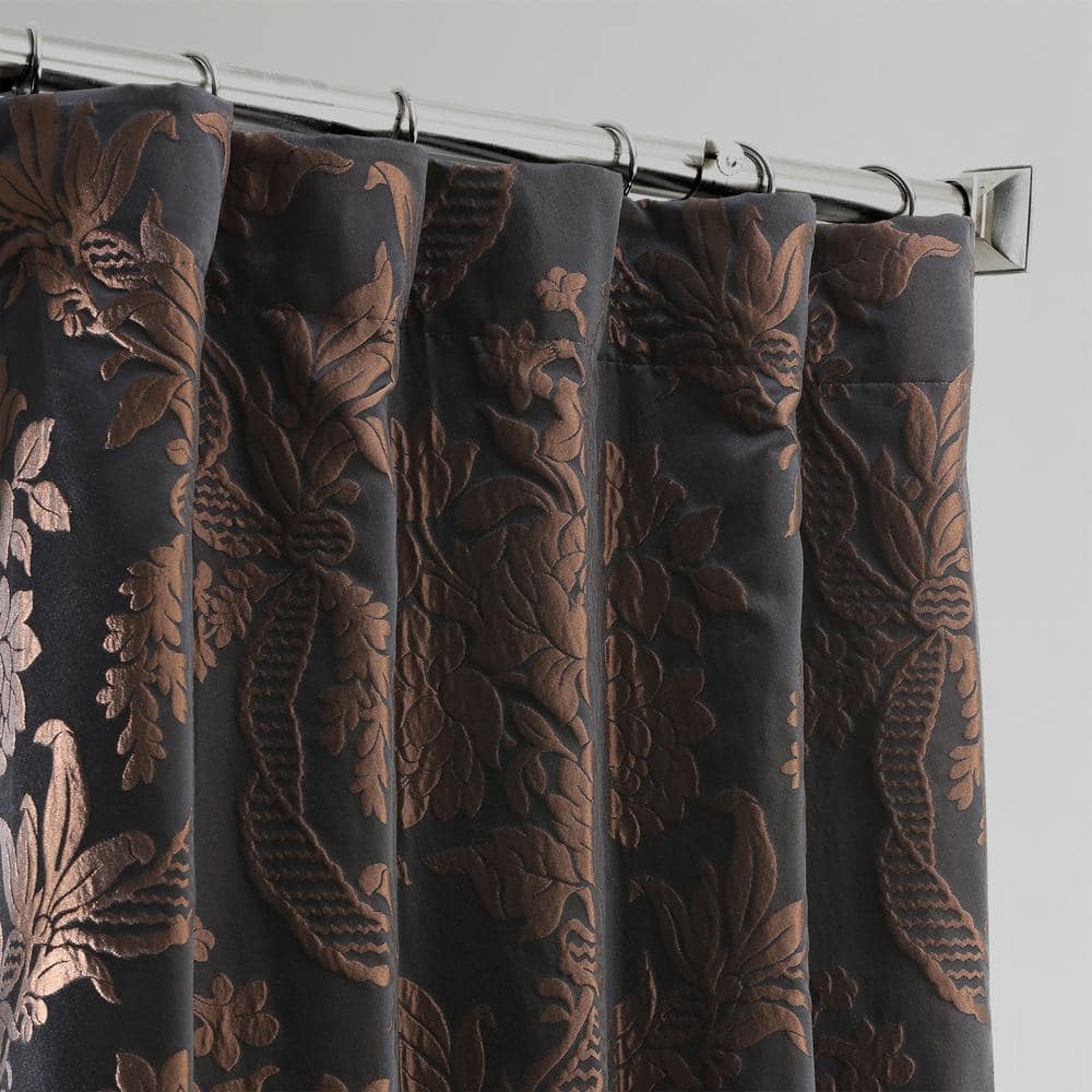 Magdelena Black and Cognac Faux Silk Room Darkening Curtain Panel