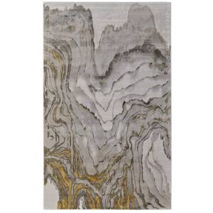 8 x 11 Gold and Ivory Abstract Area Rug