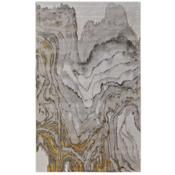 HomeRoots 8 x 11 Gold and Ivory Abstract Area Rug