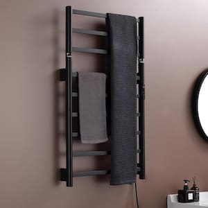9-Bar Towel Rail Screw-In Electric Plug-In Towel Warmer in Matte black 6 of the Bars are Heated