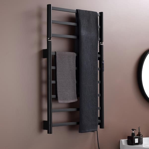 9-Bar Towel Rail Screw-In Electric Plug-In Towel Warmer in Matte black 6 of the Bars are Heated
