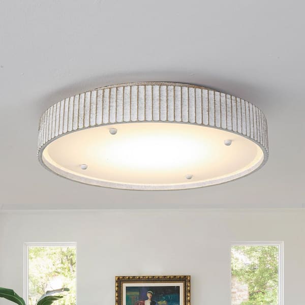 17.52 in. Round White Integrated LED Flush Mount with Acrylic Shade