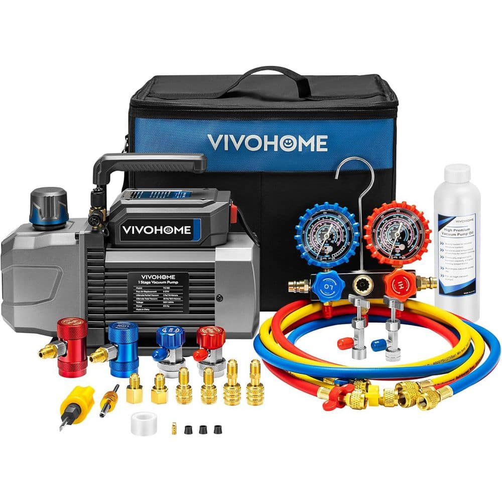 1/3 HP 5 CFM Single Stage HVAC Vacuum Pump and Manifold Gauge Set with 5 ft. Hoses, Sparkless Motor price history on PriceWatchPro