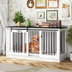 Wooden Heavy-Duty Dog Pens, Large Dog Crate House with Sliding Door for Large Medium Small Dogs, White