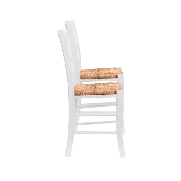 Makai White Rush Seat Ladderback Wood Dining Side Chair Set of 2