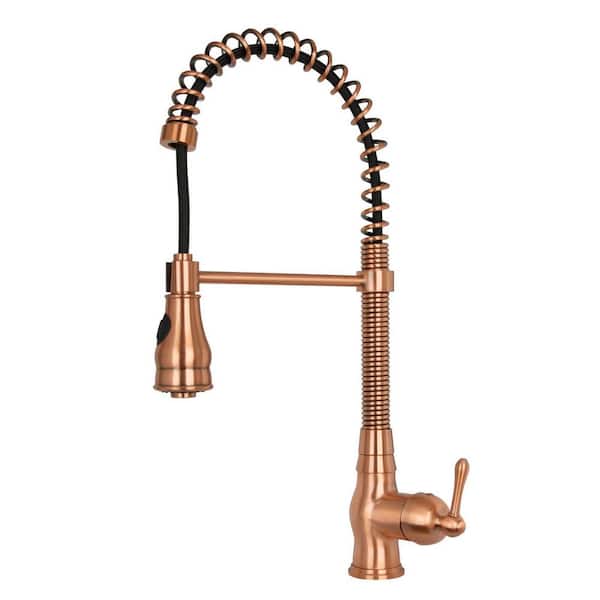 Akicon Single-Handle Pre-Rinse Spring Pull-Down Sprayer Kitchen Faucet in Copper