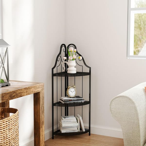 Tileon 3-Tier Corner Open Shelf for Living Room, Home Office, Kitchen, Small Space in Black