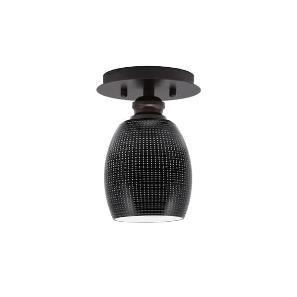 Unbranded Albany 1-Light 6 in. Espresso Semi-Flush with Black Matrix Glass Shade