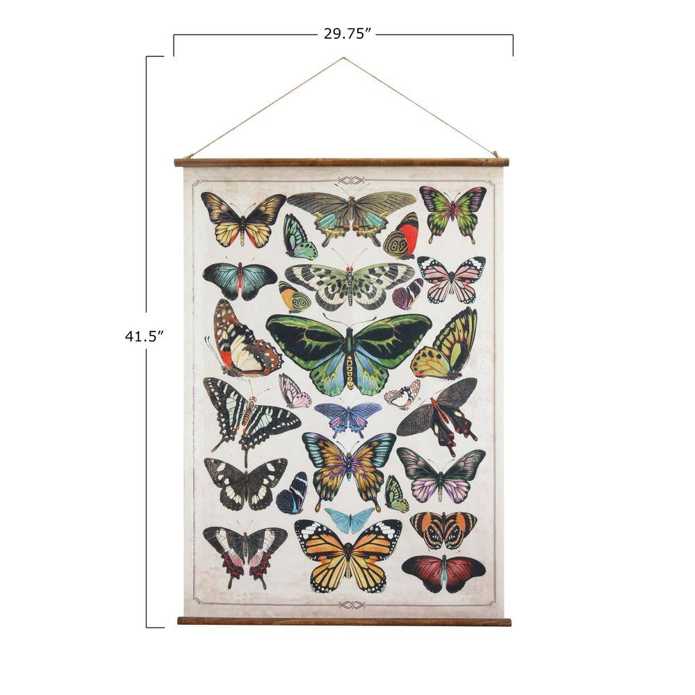 Multicolor Butterfly Canvas and Wood Scroll Wall Décor with Jute Hanger