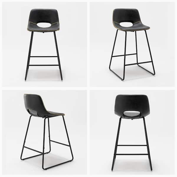 LUE BONA 24 in. Black Metal Frame Faux Leather Counter Bar Stools (Set of 4)