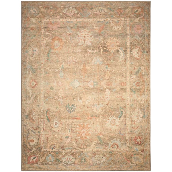 Nourison Vintage Washables Taupe Multicolor 9 ft. x 12 ft. Floral Traditional Area Rug