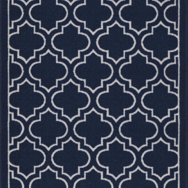 Trellis Navy 26 in. x Your Choice Length Stair Runner