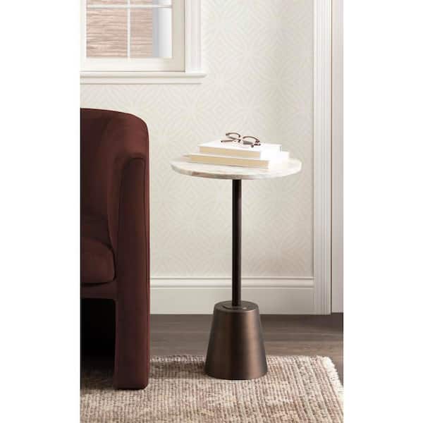 Tira 14 in. Brown/Bronze Round Marble End Table