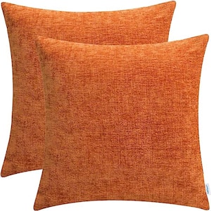 Outdoor Cozy Throw Pillow Covers Cases for Couch Sofa Home Decoration Solid Dyed Soft Chenille Burnt Orange (2-Pack)