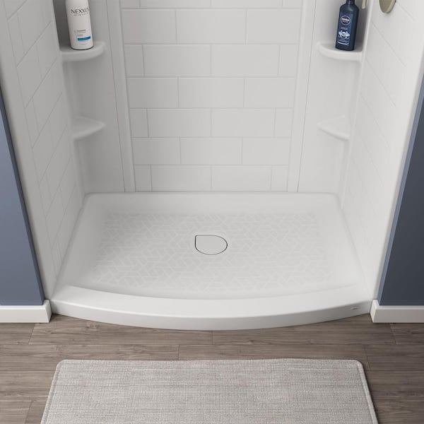 Ovation Curve 48 in. L x 30 in. W Alcove Shower Pan Base with Center Drain in Arctic White