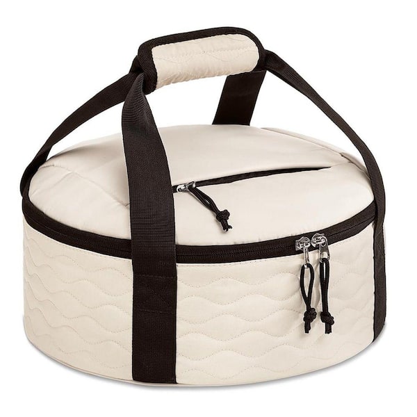 Round Insulated Casserole Carrier Wave Texture Hot Cold Food Carrier with Extra Pocket for Cutlery or Napkins