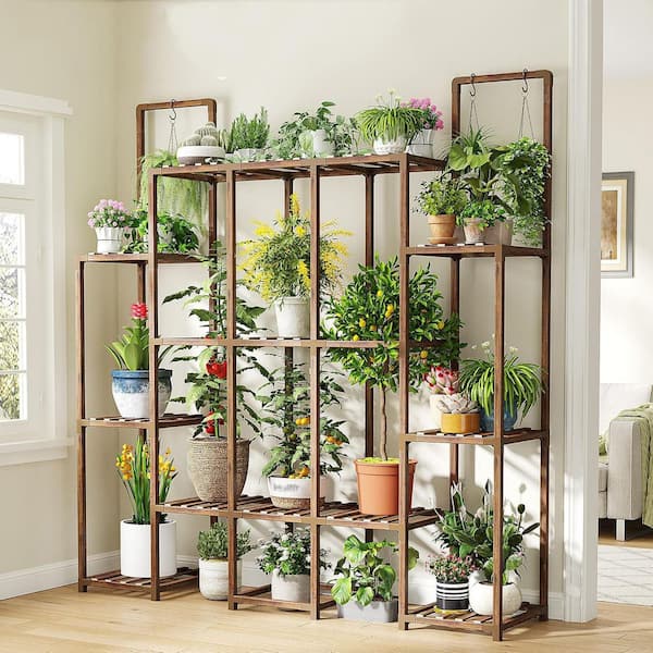 Rustic Brown Wood Plant Stand (56 in. H W x 47 in. H) L0CPYBMY2T