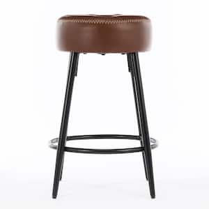 24 in. Dark Brown Backless Faux Leather Counter Height Bar Stools with Metal Frame (Set of 4)