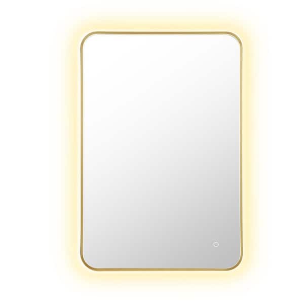 Dazzle 24 in.W x 36 in.H Rectangular Aluminum Framed LED Wall Mounted Bathroom Vanity Mirror in Brushed Gold