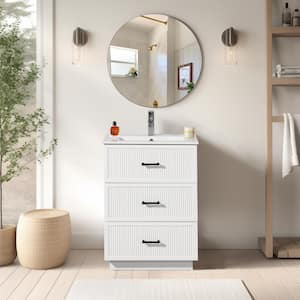 18.25 in. W x 24 in. D x 34.13 in. H-1 Sink Freestanding Bath Vanity in White with White Ceramic Top and 3-Drawers